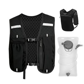 Running Vest with 2L Water Bladder, Reflective Hydration Backpack Lightweight Athletic Wear for Women Men Hiking Cycling Climbing Camping Biking Jogging Trail Race (Black)