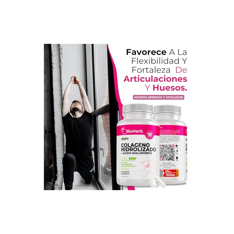 Bioherb Colágeno Hidrolizado Ácido Hialurónico Extremadamente Eficaz 180 Cápsulas Suministro