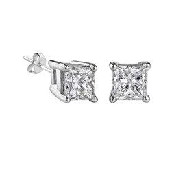 Princess Cut Square CZ Basket Set Sterling Silver Stud Earrings 6mm