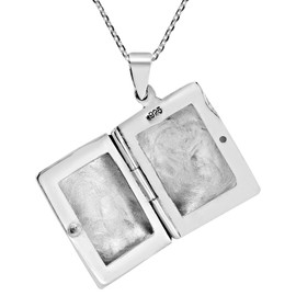 AeraVida 18-Inch Necklace Sterling Silver Polished Holder Locket Minimalist Rectangular Keepsake Engrave Memory | Elegant Valentine’s Day Jewelry