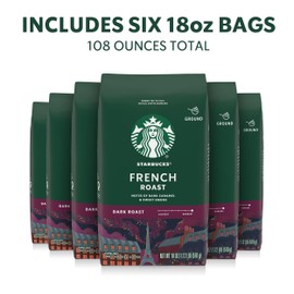 Starbucks Ground Coffee, Dark Roast Hot or Iced Coffee, French Roast, Six 18 oz Bags​