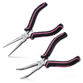 LEONTOOL 2PCS Mini Needle Nose Pliers Set Smooth Jaws Small Long Nose Pliers and Bent Nose Pliers Jewelry Pliers for Jewelry Making, Extra Long Needle Nose Pliers for Wire Wrapping Object Gripping