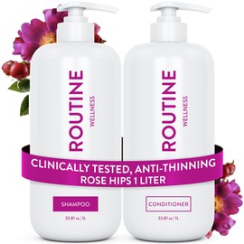 Routine Wellness 1 Liter Anti-Thinning Shampoo and Conditioner Set for Thinning Hair - Biotin DHT Blocker - Color Safe Shampoo for Hair Loss & Healthier Hair - 1 Liter Set - Rose Hips