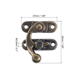 sourcing map 6 Pcs Vintage Lock Clasp, 27 x 32mm Mini Swing Arm Clasp Latch Left Latch Hook Hasp with Screws for Jewelry Box Suitcase Toolbox Wooden Case, Bronze