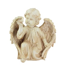 Northlight Heavenly Cherub Angel on Bended Knee with Dove Outdoor Patio Garden Statue, 10.25", Distressed White