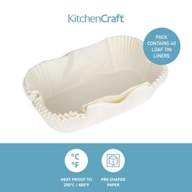 KitchenCraft Antihaft-Brotbackform-Backpapier für 907 g, 20 x 9 cm, Packung mit 40 Stück
