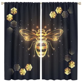 Bee Blackout Curtain Geometric Pattern Bee Honeycomb Pattern Printed Curtain Bedroom Living Room Kitchen Decoration Curtain W42 * L45 Inch