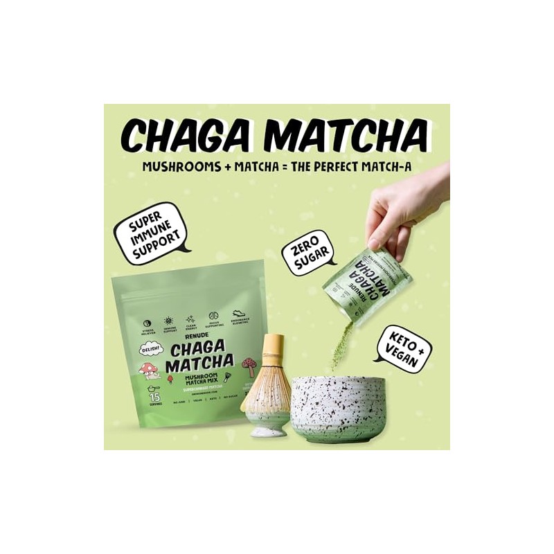 Renude Chaga Matcha - Polvo De Hongo Chaga, Bebida Superalimenticia