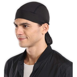 Sweat Wicking Beanie Cap Hat Skull Cap Pirate Hat Bandana Head Wrap for Men and Women (AU, Alpha, One Size, Black)