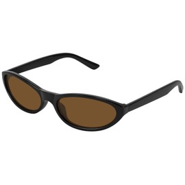 Fozono Narrow Retro Oval Sunglasses for Women Trendy Small Cateye Vintage Sun Glasses UV Protection FZN830 Black Frame/Brown Lens