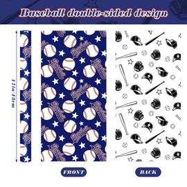 kawaarashi 1 Roll Baseball Pattern Reversible Wrapping Paper Mini Roll - 17in x 32.8Ft Red Blue Cartoon Baseball Sports Themed Gift Wrap Paper for Birthday Party Wrapping Supplies