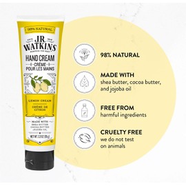 J.R. Watkins Crema hidratante natural para manos, hidratante hidratante con manteca de karité, manteca de cacao y aceite de aguacate, hecho en Estados Unidos y sin crueldad, 3.3 onzas, Paquete de 2