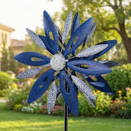 SIHANM Wind Spinners Outdoor for Yard Garden - 84 Inch Metal Large Windmill Kinetic Sculptures Dual Directional 360° Swivel Windmill, Outside Lawn Backyard Patio Art Decor Gifts (Blue&Silver)