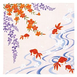 Yamamoto Hitoto Shoten Taisho Roman Handkerchief, Goldfish, A Pink [1836-A] Taisho Roman Japanese Pattern, Elegant, Made in Japan