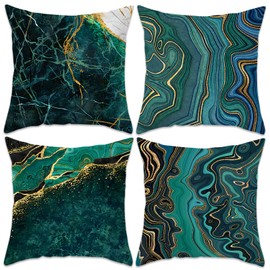 Betadistor Green Cushion Covers Pack 4 18"x18" Abstract Marble with Green, Blue, Gold Modern Decorative Throw Pillow Covers Pillowcases for Sofa Patio Home Decor, Marble, 507-0134