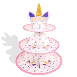 BJH 3 Tier Cupcake Stand Unicorn Cupcake Display Holder for Birthday Party Coffee Table Wedding Baby Shower - Reusable