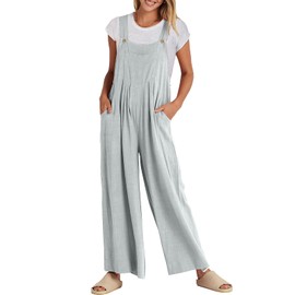 ANRABESS - Overol para mujer, de pierna ancha, casual, de verano, de lino, sin mangas, correas 2024, Gris,claro, Small