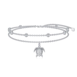 LWXIE Diamond Turtle Anklet for Women 925 Sterling Silver Turtle Layered Anklets with Lab Grown Diamonds Jewelry Gifts