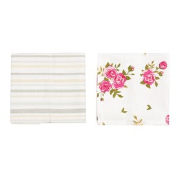Set of 4 Floral Print Napkins 100% Cotton Machine Washable Table Linen