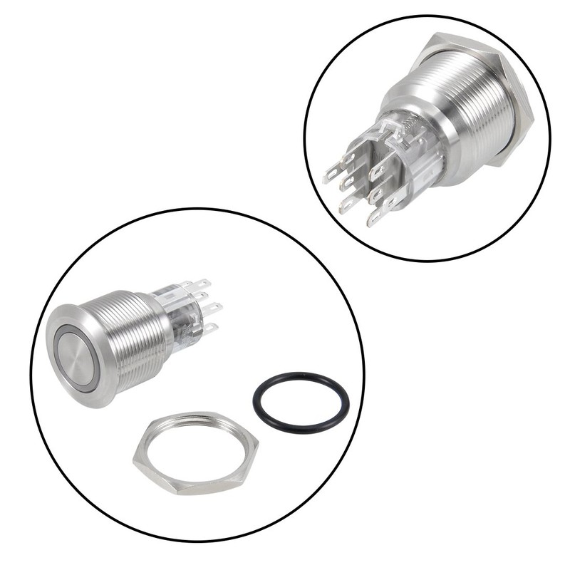 uxcell Latching Metal Push Button Switch 22mm Mounting Dia DPDT