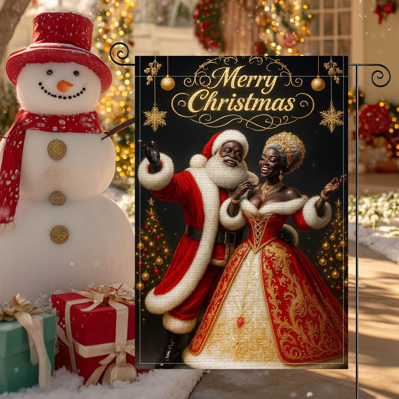 Christmas Couple Garden Flag 12x18 Inch Burlap Double-Sided