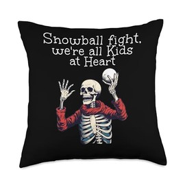 Snowball fights, we're all Kids at Heart Skeleton Hand for Funny Snowball Fight Like Kids Throw Pillow, 18x18, Multicolor