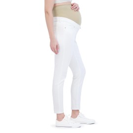 Women’s Maternity Jeans Over The Belly Waistband with Belt Loops -Fall Maternity Clothes- Pregnancy Clothes for All Seasons, Maternity Pants – 27“ Inseam (S, White)