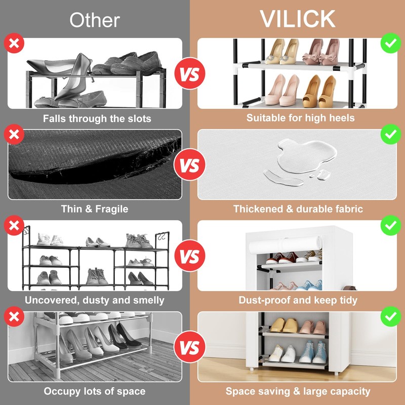 VILICK Shoe Rack with Cover Narrow Shoe Rack Organizer with
