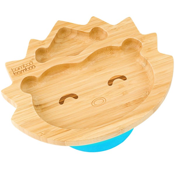 bamboo bamboo ® Baby Plate– Kids and Toddler Suction Cup Bamboo Plate for Babies | Non-Toxic | Cool to The Touch | Ideal for Baby-Led Weaning (Hedgehog, Blue)