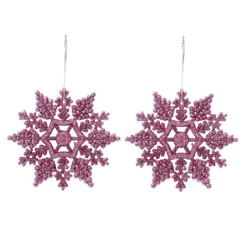 12pk Glitter Snowflake Hanging Decorations, Christmas Tree Snowflake Baubles/Ornaments (Blush