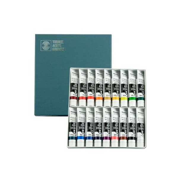 Turner Acrylic Paint Set Artist Acryl Gouache - Super Concentrated Vibrant Acrylics, Fast Drying, Velvety Matte Finish - [Set of 18 | 20 ml Tubes]