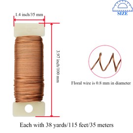 HAHIYO 22Gauge Rose Gold 3Roll Total 115Yards(345Feet) Metal Floral Wire Flexible Paddle Wire for Crafts Christmas Wreaths Tree Flower Arrangement Bouquet Wrapping Wedding DIY