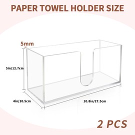 Acrylic Paper Towel Holder Countertop, 5mm Thick Clear C-Fold Z-Fold Trifold Napkin Dispenser, Bathroom & Kitchen Organizer for Multifold Towels (2)