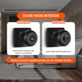 Haidms 3 Pack Matte Black Door Knobs Interior, Privacy Interior Door Knob for Bedroom or Bathroom Classic Black Round Doorknobs Hardware(Square Panel Interior Door Konbs)