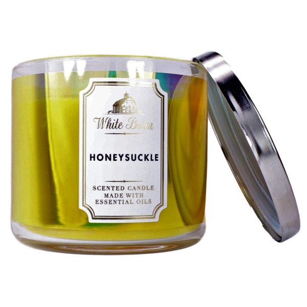 White Barn Bath and Body Works Honeysuckle 3 Wick Scented Candle 14.5 Ounce