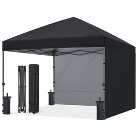 ABCCANOPY Easy Pop up Canopy Tent with 2 Sidewalls for Outdoor Sun Blocking or Rain Protection,10x10, Black
