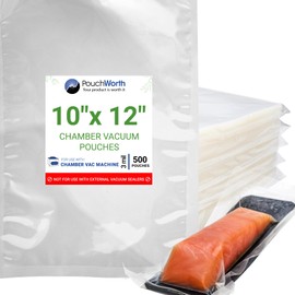 PouchWorth 500 pcs Clear 10" x 12", 3 mil Chamber Machine Pouches, Pre-Cut Chamber Vacuum Sealer Bags, Heavy Duty Seal Pouch, BPA-Free Chamber Sealer Bags with Tear Notch