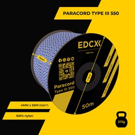EdcX 550 Nylon Paracord, 4 mm (15, 30, 50 and 100 m) - Type III, 100% Nylon Rope, 7 Strand Rope, 4 mm Nylon Rope in Many Colours (Military Colours)