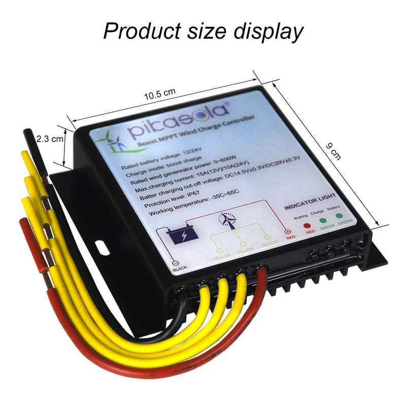 Pikasola MPPT Wind Turbine Charge Controller, 12V/24V Auto Match, IP67