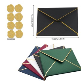 Pack of 20 Kraft Paper Envelopes, Retro Kraft Paper Envelopes, Gold Foil Edge, Luxurious Envelopes, V-Flap Envelopes, Festive Postcard Envelope for Christmas, Birthday, Wedding, Gift Cards
