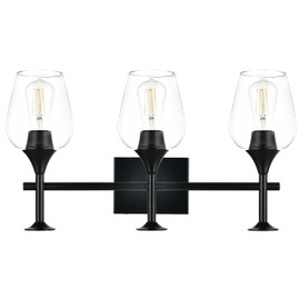 Onesto Lighting Paris Modern Black Bathroom Wall Light Fixtures Over Mirror - 3 Light Bathroom Wall Sconce - Vanity Light with Clear Glass Shade