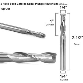 Sinoprotools Spiral CNC Router Bits UpCut 1/4 inch Shank, 1/4” Cutting Diameter, 1” Cutting Length, 2-1/2” Total Length, HRC55 Solid Carbide CNC Mill Bits for Wood Carving Spiral Cutter