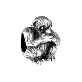 Quiges 925 Sterling Silver 3D Monkey Bead Charm, Sterling Silver