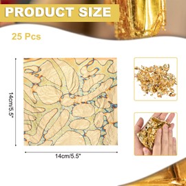 QUARKZMAN Pack of 25 Gold Leaf Leaves 5.5 x 5.5 Inch Imitation Gold Foil Sheets Marbled Booklet with Pattern for Crafts, Picture Frames, Nails and DIY Art Decoration, Gold Coral