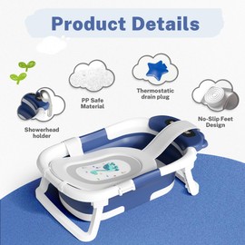 AVIDOR Baby Bathtub,Collapsible Bathtub for Newborn to Toddler,Durable Essential Infant Bath Tub,Portable Travel Baby Tub with Soft Bath Net,No-Slip Feet and Dinosaur Shaped (Navy Blue)