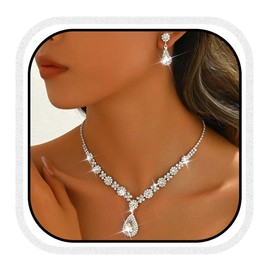 Fashband Bridal Necklace Set Silver Pendant Earrings Jewelry Set for Bride Wedding Rhinestone Prom Necklaces Accessories for Women, One size, Alloy Steel, No Gemstone