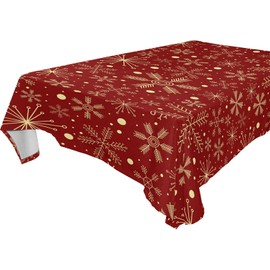 senya Christmas Tablecloth Christmas Snowflakes On Dark Red Square Tablecloth Rectangle Tablecloth Stain Resistant Washable Fabric Table Cloth for Dining Party and Outdoor Use