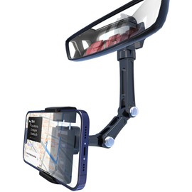 Rear View Mirror Phone Holder,Rearview Mirror Phone Holder for Car Aluminum Alloy Mount Multi-Angle Adjustment Rotatable Retractable Universal Cell Phone Car Mount for All Phones