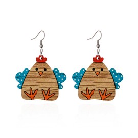 LLDJHYS Funky Hen Chicken Earrings Turkey Rooster Dangle Earrings Chicken Lovers Gifts for Women Creative Wooden Animal Earrings Farm Jewelry Charms