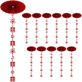 HannaFires 24PCS Chinese Wedding Room Decoration Set – Double Happiness Wall Hanging & Ceiling Garland for Newlywed Living Room & Home Decor, Chinese Wedding Party